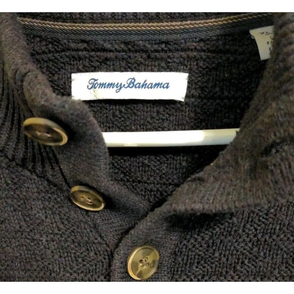 Nice Tommy Bahama Sorrento Beach 1/4 Button Mock Sweater Men's X-Large XL Black - Picture 6 of 9